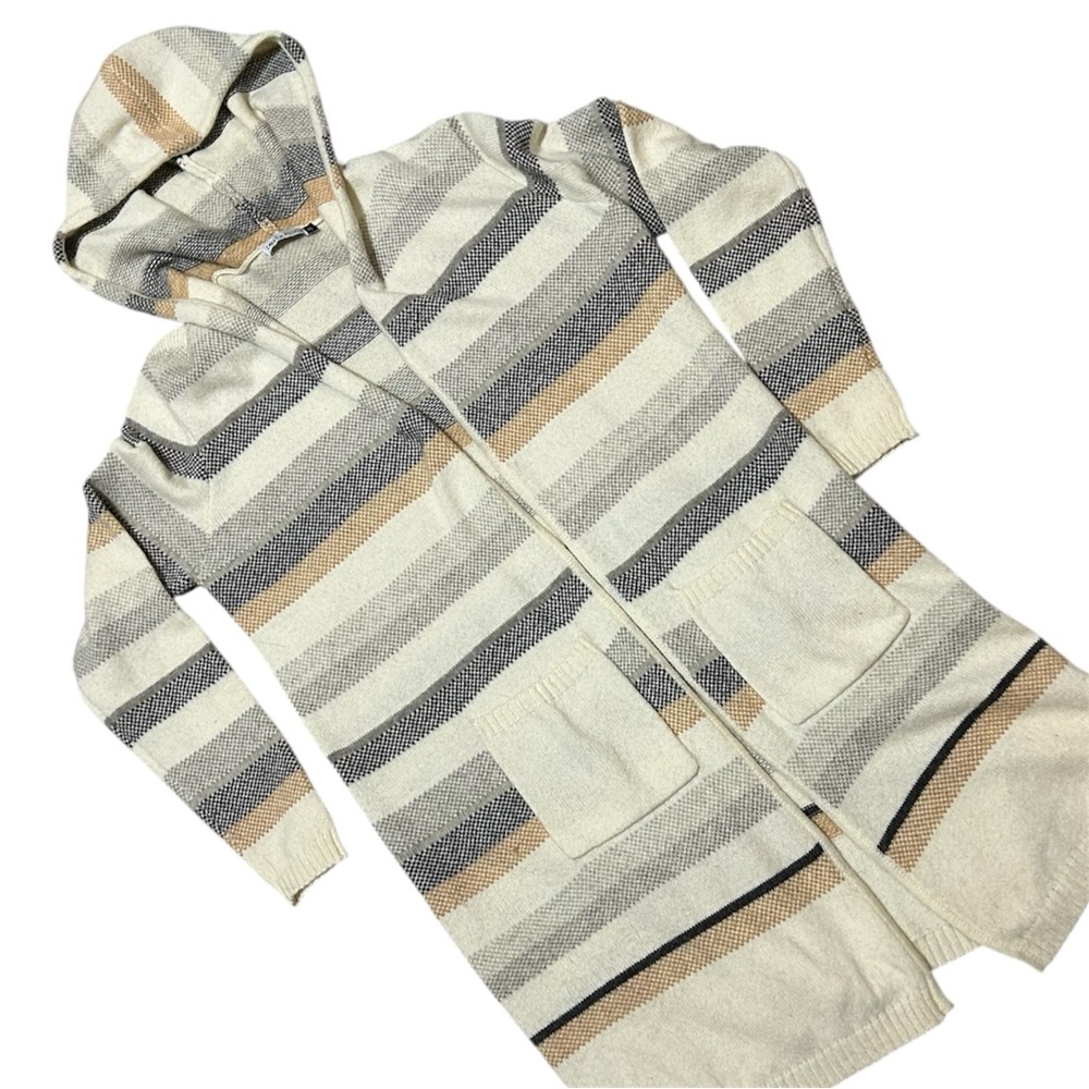 ZAKET & PLOVER Sweater Womens Marino Wool XS Birdseye Long Pockets Stripes Cozy